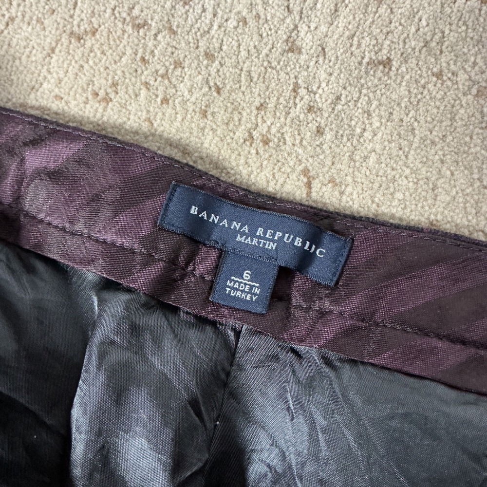 Banana Republic Martin Plaid Wool Trousers Women 6 Gray Purple Wide Leg Pants - Picture 5 of 8